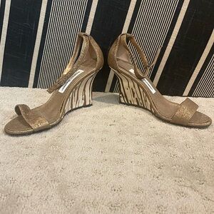 Manolo Blahnik Gold High Heels with Ankle Strap